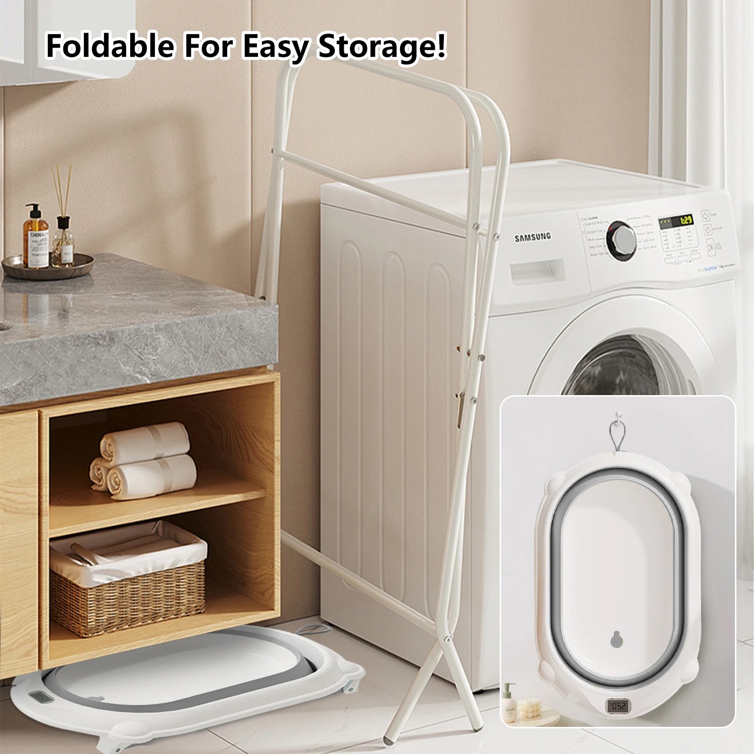 🛁 Schormann Foldbart Babybadekar 3-i-1 med Stativ & Badepude