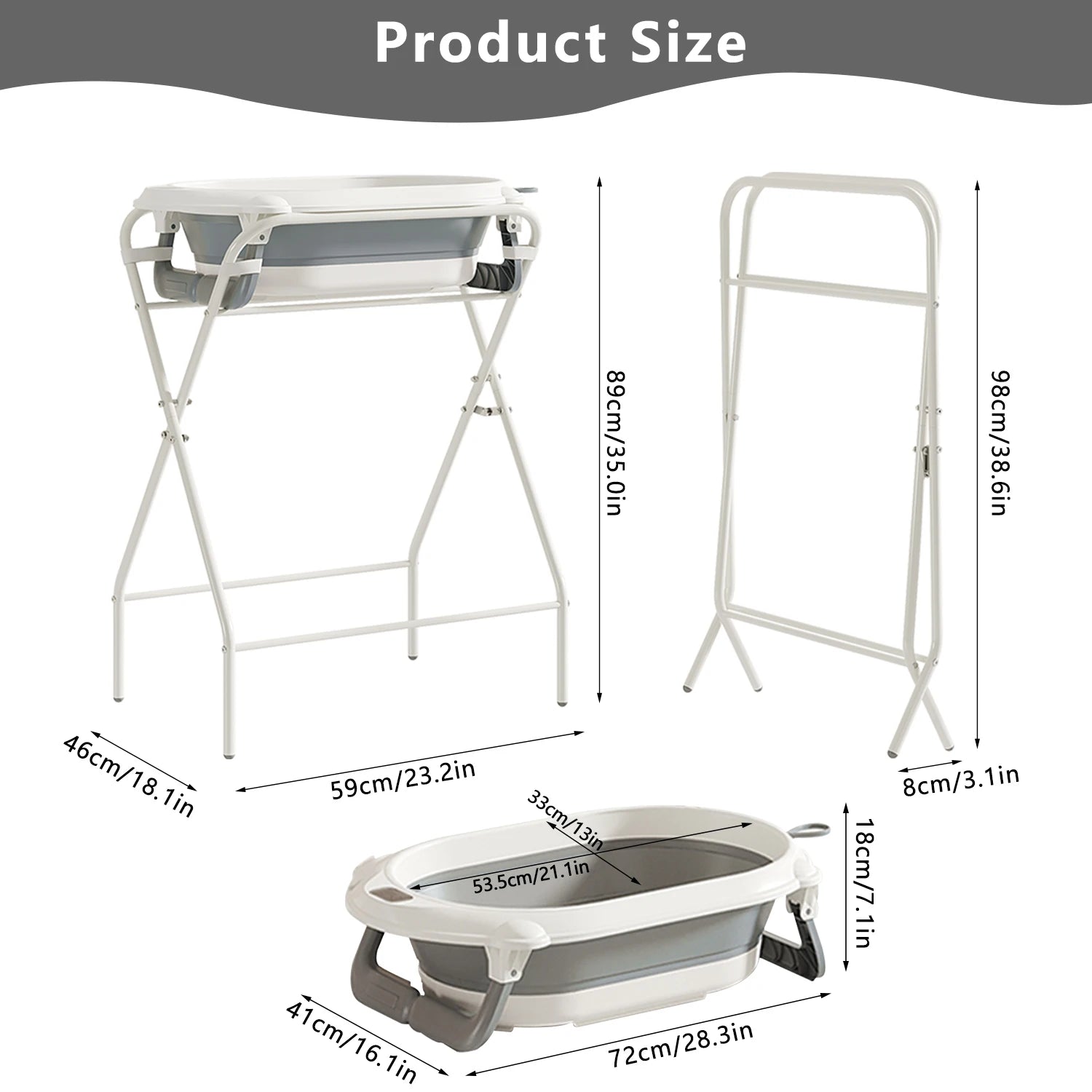 🛁 Schormann Foldbart Babybadekar 3-i-1 med Stativ & Badepude