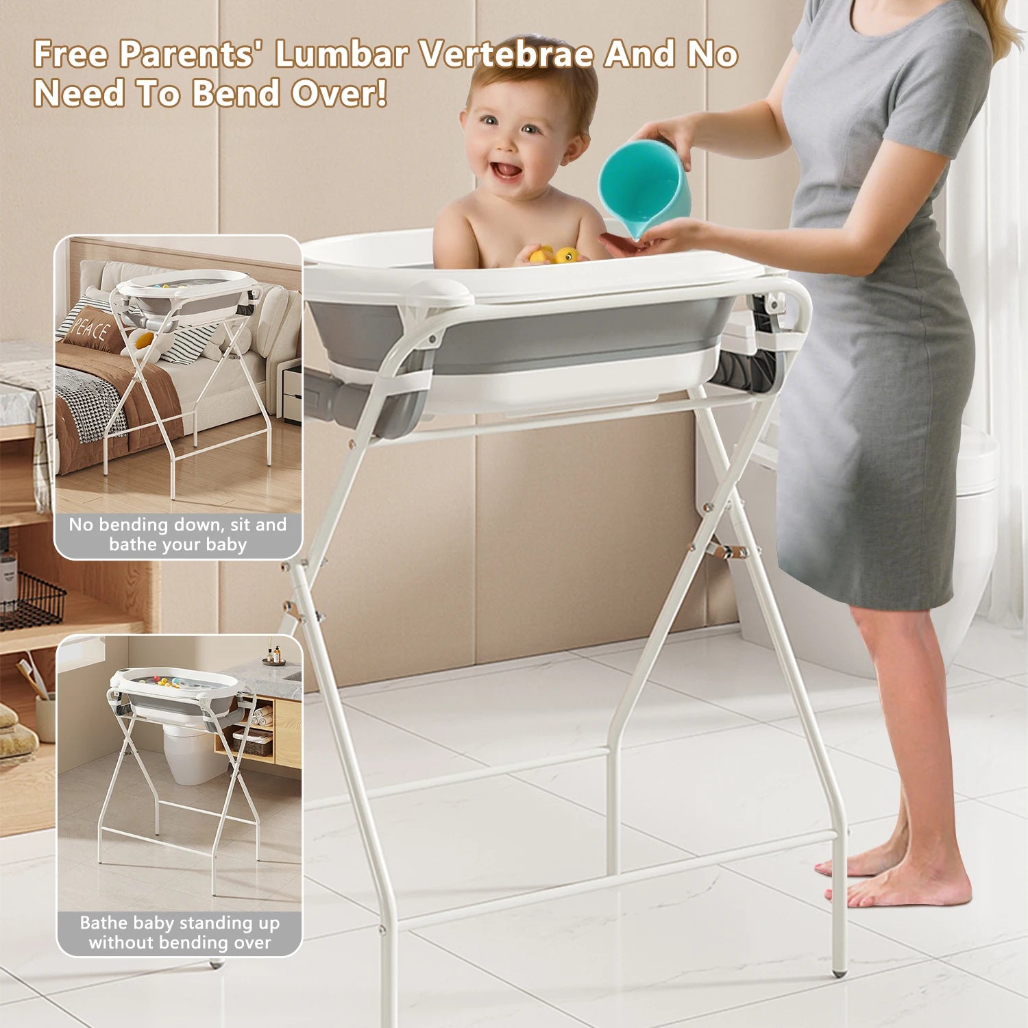 🛁 Schormann Foldbart Babybadekar 3-i-1 med Stativ & Badepude