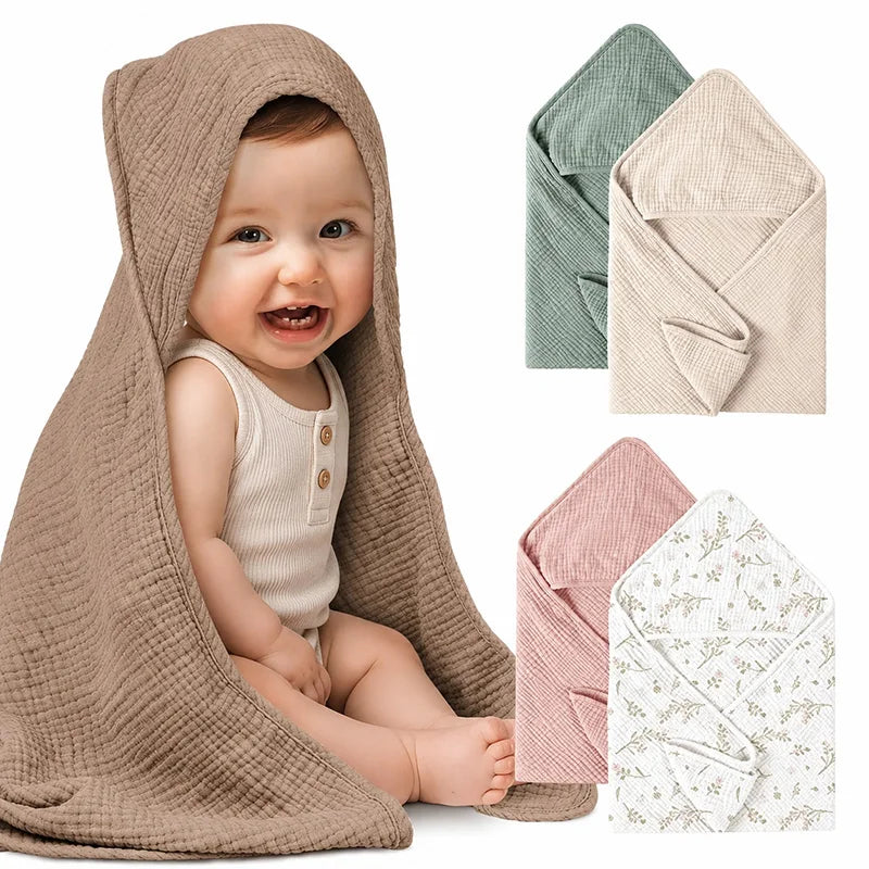 🤎 Schormann Baby Badehåndklæde med Hætte – Blød Bomuld (76 × 76 cm)