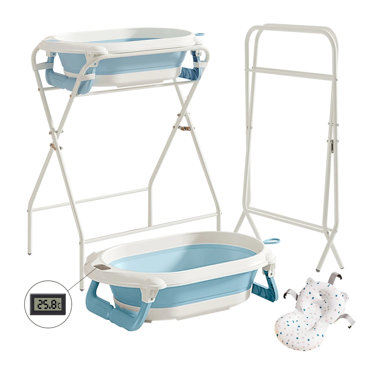 🛁 Schormann Foldbart Babybadekar 3-i-1 med Stativ & Badepude