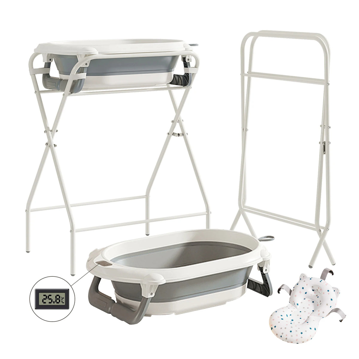 🛁 Schormann Foldbart Babybadekar 3-i-1 med Stativ & Badepude